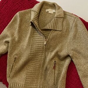 MICHAEL KORS Women’s Gold Metallic Sweater Zip Jacket Small Petite